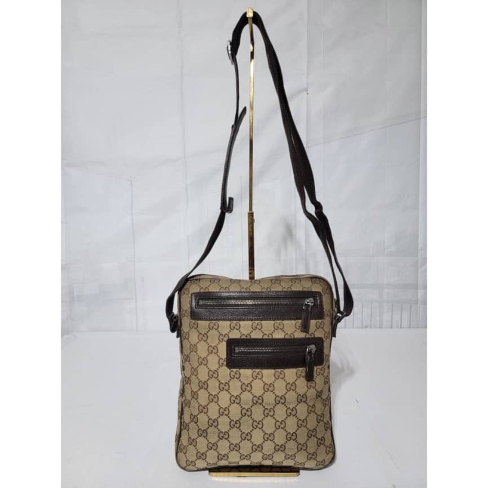 Authentic GUCCI Monogram Messenger/Crossbody Bag Dark Brown/Beige
